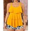 image:imageYonique Plus Size Tankini Swimsuits for Women Two Piece Ruffle Swimsuit  High Waist Shorts 3Layer Ruffle Removable Cups Adjustable StrapsYellow