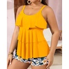 image:imageYonique Plus Size Tankini Swimsuits for Women Two Piece Ruffle Swimsuit  High Waist Shorts 3Layer Ruffle Removable Cups Adjustable StrapsYellow