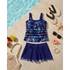 image:imageYonique Plus Size Tankini with Skirt Tummy Control Swimsuit with Pockets  Adjustable Straps Removable Pads Sleek midsection via side shirring Inner brief for active safetyBlue Leaves