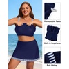 image:imageYonique Plus Size Tankini with Skirt Tummy Control Swimsuit with Pockets  Adjustable Straps Removable Pads Sleek midsection via side shirring Inner brief for active safetyNavy Striped