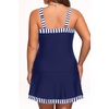 image:imageYonique Plus Size Tankini with Skirt Tummy Control Swimsuit with Pockets  Adjustable Straps Removable Pads Sleek midsection via side shirring Inner brief for active safetyNavy Striped