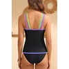 image:imageYonique Two Piece Swimsuit Tummy Control Tankini Color Block Bathing Suits  Full Lining Double Adjustable Straps Removable cups for custom shaping Modest comfort via full rear designColorful Blackdiamond