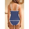 image:imageYonique Two Piece Swimsuit Tummy Control Tankini Color Block Bathing Suits  Full Lining Double Adjustable Straps Removable cups for custom shaping Modest comfort via full rear designGray Blue and White