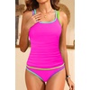 image:imageYonique Two Piece Swimsuit Tummy Control Tankini Color Block Bathing Suits  Full Lining Double Adjustable Straps Removable cups for custom shaping Modest comfort via full rear designPink Color Block