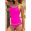 image:imageYonique Two Piece Swimsuit Tummy Control Tankini Color Block Bathing Suits  Full Lining Double Adjustable Straps Removable cups for custom shaping Modest comfort via full rear designPink Color Block
