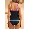image:imageYonique Two Piece Swimsuit Tummy Control Tankini Color Block Bathing Suits  Full Lining Double Adjustable Straps Removable cups for custom shaping Modest comfort via full rear designColorful Black