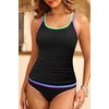 image:imageYonique Two Piece Swimsuit Tummy Control Tankini Color Block Bathing Suits  Full Lining Double Adjustable Straps Removable cups for custom shaping Modest comfort via full rear designColorful Blackdiamond