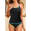 image:imageYonique Two Piece Swimsuit Tummy Control Tankini Color Block Bathing Suits  Full Lining Double Adjustable Straps Removable cups for custom shaping Modest comfort via full rear designColorful Blackgreen