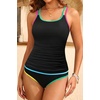 image:imageYonique Two Piece Swimsuit Tummy Control Tankini Color Block Bathing Suits  Full Lining Double Adjustable Straps Removable cups for custom shaping Modest comfort via full rear designColorful Blackgreen