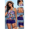 image:imageYonique Women Blouson Tankini Swimsuits Two Piece Bathing Suits with Shorts  Adjustable straps Drawstring side shorts Athletic swim set Add removable cups to customize shapeNavy and Leaves