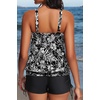 image:imageYonique Women Blouson Tankini Swimsuits Two Piece Bathing Suits with Shorts  Adjustable straps Drawstring side shorts Athletic swim set Add removable cups to customize shapeBlack  Flower