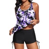 image:imageYonique Women Blouson Tankini Swimsuits Two Piece Bathing Suits with Shorts  Adjustable straps Drawstring side shorts Athletic swim set Add removable cups to customize shapePurple Flowers