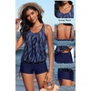 image:imageYonique Women Blouson Tankini Swimsuits Two Piece Bathing Suits with Shorts  Adjustable straps Drawstring side shorts Athletic swim set Add removable cups to customize shapeBlue and Meteor Print