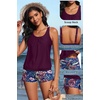 image:imageYonique Women Blouson Tankini Swimsuits Two Piece Bathing Suits with Shorts  Adjustable straps Drawstring side shorts Athletic swim set Add removable cups to customize shapePurple  Leaf