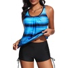 image:imageYonique Women Blouson Tankini Swimsuits Two Piece Bathing Suits with Shorts  Adjustable straps Drawstring side shorts Athletic swim set Add removable cups to customize shapeGradient Blue