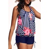 image:imageYonique Women Blouson Tankini Swimsuits Two Piece Bathing Suits with Shorts  Adjustable straps Drawstring side shorts Athletic swim set Add removable cups to customize shapeBlue Floral