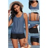 image:imageYonique Women Blouson Tankini Swimsuits Two Piece Bathing Suits with Shorts  Adjustable straps Drawstring side shorts Athletic swim set Add removable cups to customize shapeGrey Blue