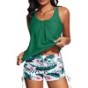 image:imageYonique Women Blouson Tankini Swimsuits Two Piece Bathing Suits with Shorts  Adjustable straps Drawstring side shorts Athletic swim set Add removable cups to customize shapeGreen