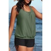 image:imageYonique Women Blouson Tankini Swimsuits Two Piece Bathing Suits with Shorts  Adjustable straps Drawstring side shorts Athletic swim set Add removable cups to customize shapeArmy Green