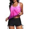 image:imageYonique Women Blouson Tankini Swimsuits Two Piece Bathing Suits with Shorts  Adjustable straps Drawstring side shorts Athletic swim set Add removable cups to customize shapePink Gradient