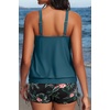 image:imageYonique Women Blouson Tankini Swimsuits Two Piece Bathing Suits with Shorts  Adjustable straps Drawstring side shorts Athletic swim set Add removable cups to customize shapeGreen and Flower
