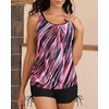 image:imageYonique Women Blouson Tankini Swimsuits Two Piece Bathing Suits with Shorts  Adjustable straps Drawstring side shorts Athletic swim set Add removable cups to customize shapePink Stripe