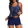 image:imageYonique Women Blouson Tankini Swimsuits Two Piece Bathing Suits with Shorts  Adjustable straps Drawstring side shorts Athletic swim set Add removable cups to customize shapeBlue and Meteor Print