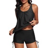 image:imageYonique Women Blouson Tankini Swimsuits Two Piece Bathing Suits with Shorts  Adjustable straps Drawstring side shorts Athletic swim set Add removable cups to customize shapeBlack Tankini