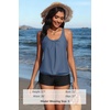 image:imageYonique Women Blouson Tankini Swimsuits Two Piece Bathing Suits with Shorts  Adjustable straps Drawstring side shorts Athletic swim set Add removable cups to customize shapeGrey Blue