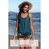image:imageYonique Women Blouson Tankini Swimsuits Two Piece Bathing Suits with Shorts  Adjustable straps Drawstring side shorts Athletic swim set Add removable cups to customize shapeGreen and Flower
