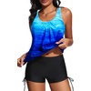 image:imageYonique Women Blouson Tankini Swimsuits Two Piece Bathing Suits with Shorts  Adjustable straps Drawstring side shorts Athletic swim set Add removable cups to customize shapeBlue Gradient