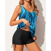 image:imageYonique Women Blouson Tankini Swimsuits Two Piece Bathing Suits with Shorts  Adjustable straps Drawstring side shorts Athletic swim set Add removable cups to customize shapeBlue Wavy Pattern