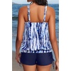 image:imageYonique Women Blouson Tankini Swimsuits Two Piece Bathing Suits with Shorts  Adjustable straps Drawstring side shorts Athletic swim set Add removable cups to customize shapeBlue Tie Dye