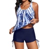 image:imageYonique Women Blouson Tankini Swimsuits Two Piece Bathing Suits with Shorts  Adjustable straps Drawstring side shorts Athletic swim set Add removable cups to customize shapeBlue Tie Dye