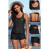 image:imageYonique Women Blouson Tankini Swimsuits Two Piece Bathing Suits with Shorts  Adjustable straps Drawstring side shorts Athletic swim set Add removable cups to customize shapeBlack Tankini