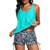 image:imageYonique Women Blouson Tankini Swimsuits Two Piece Bathing Suits with Shorts  Adjustable straps Drawstring side shorts Athletic swim set Add removable cups to customize shapeAqua Green