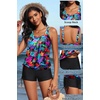 image:imageYonique Women Blouson Tankini Swimsuits Two Piece Bathing Suits with Shorts  Adjustable straps Drawstring side shorts Athletic swim set Add removable cups to customize shapeColorful Leaves