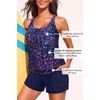 image:imageYonique Women Blouson Tankini Swimsuits Two Piece Bathing Suits with Shorts  Adjustable straps Drawstring side shorts Athletic swim set Add removable cups to customize shapeStarry Sky