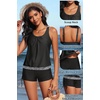 image:imageYonique Women Blouson Tankini Swimsuits Two Piece Bathing Suits with Shorts  Adjustable straps Drawstring side shorts Athletic swim set Add removable cups to customize shapeBlack Geometric