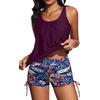 image:imageYonique Women Blouson Tankini Swimsuits Two Piece Bathing Suits with Shorts  Adjustable straps Drawstring side shorts Athletic swim set Add removable cups to customize shapePurple  Leaf