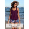 image:imageYonique Women Blouson Tankini Swimsuits Two Piece Bathing Suits with Shorts  Adjustable straps Drawstring side shorts Athletic swim set Add removable cups to customize shapePurple  Leaf