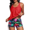 image:imageYonique Women Blouson Tankini Swimsuits Two Piece Bathing Suits with Shorts  Adjustable straps Drawstring side shorts Athletic swim set Add removable cups to customize shapeRed  Floral