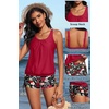 image:imageYonique Women Blouson Tankini Swimsuits Two Piece Bathing Suits with Shorts  Adjustable straps Drawstring side shorts Athletic swim set Add removable cups to customize shapeRed Floral