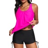 image:imageYonique Women Blouson Tankini Swimsuits Two Piece Bathing Suits with Shorts  Adjustable straps Drawstring side shorts Athletic swim set Add removable cups to customize shapeHot Pink1