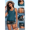 image:imageYonique Women Blouson Tankini Swimsuits Two Piece Bathing Suits with Shorts  Adjustable straps Drawstring side shorts Athletic swim set Add removable cups to customize shapeGreen and Flower