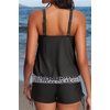 image:imageYonique Women Blouson Tankini Swimsuits Two Piece Bathing Suits with Shorts  Adjustable straps Drawstring side shorts Athletic swim set Add removable cups to customize shapeBlack Geometric