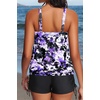 image:imageYonique Women Blouson Tankini Swimsuits Two Piece Bathing Suits with Shorts  Adjustable straps Drawstring side shorts Athletic swim set Add removable cups to customize shapePurple Flowers