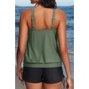 image:imageYonique Women Blouson Tankini Swimsuits Two Piece Bathing Suits with Shorts  Adjustable straps Drawstring side shorts Athletic swim set Add removable cups to customize shapeArmy Green