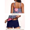 image:imageYonique Women Blouson Tankini Swimsuits Two Piece Bathing Suits with Shorts  Adjustable straps Drawstring side shorts Athletic swim set Add removable cups to customize shapeBlue Floral