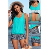 image:imageYonique Women Blouson Tankini Swimsuits Two Piece Bathing Suits with Shorts  Adjustable straps Drawstring side shorts Athletic swim set Add removable cups to customize shapeAqua Green